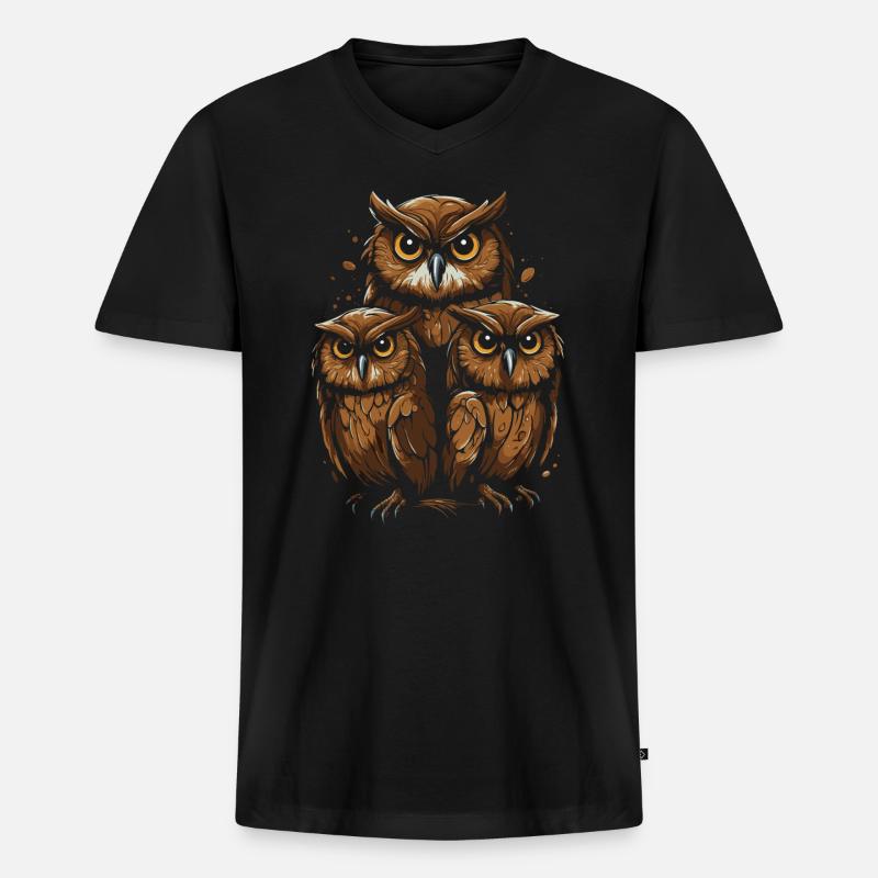 Drei Eulen, ein Blick - Männer Premium Bio T-Shirt mit V-Ausschnitt - Schwarz