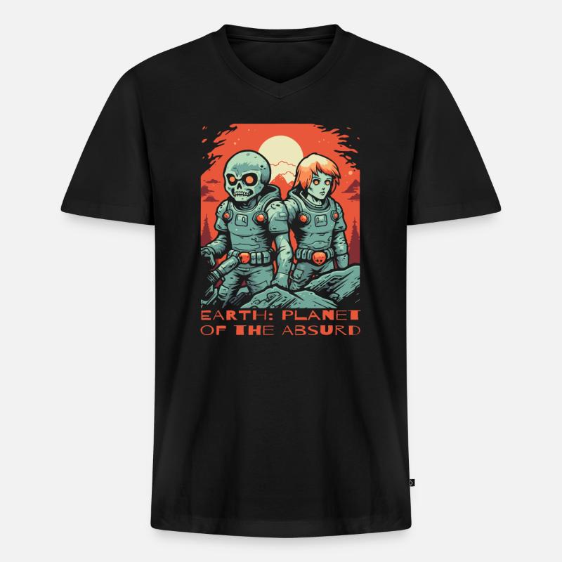 Erde, Planet des Absurden - Männer Premium Bio T-Shirt mit V-Ausschnitt - Schwarz
