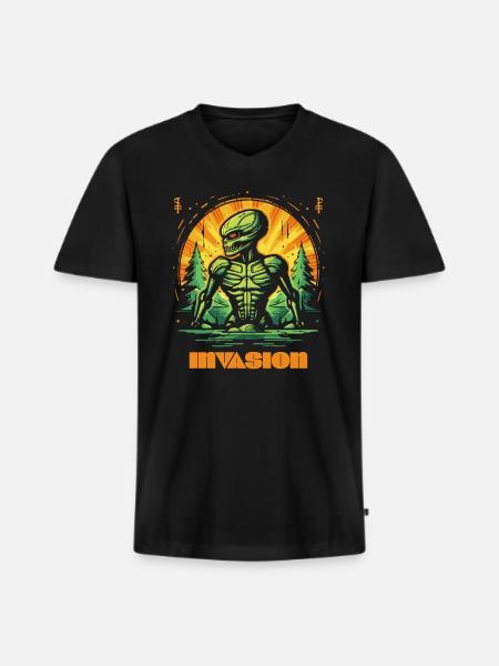 Alien Invasion der Natur - Männer Premium Bio T-Shirt mit V-Ausschnitt - Schwarz