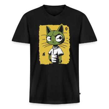 Un chat de dessin animé suspect - T-shirt encolure en V Premium bio Homme - noir - Devant - Nico (187cm)
