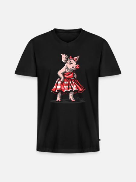 Miss 50s Rockabilly Pig in Plaid Dress - Men's Premium Organic T-shirt with V-neck - black