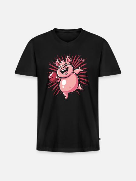 A happy pig bowling - Men's Premium Organic T-shirt with V-neck - black