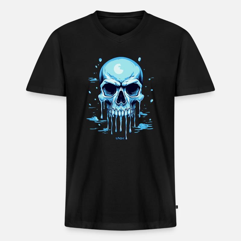 Ein blauer schmelzender Totenkopf - Männer Premium Bio T-Shirt mit V-Ausschnitt - Schwarz