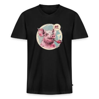 Entspanntes, cooles Schwein und Pfeife - Männer Premium Bio T-Shirt mit V-Ausschnitt - Schwarz - Vorne - Nico (187cm)
