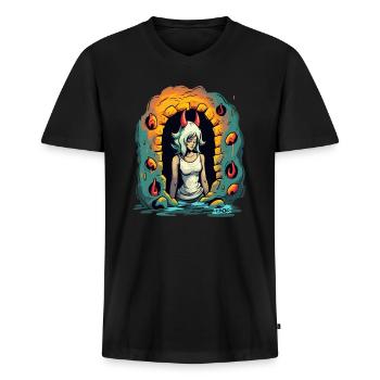 Devil Dungeon Girl - Men's Premium Organic T-shirt with V-neck - black - Front - Nico (187cm)