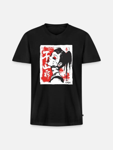 Cool Japanese girl - Men's Premium Organic T-shirt with V-neck - black