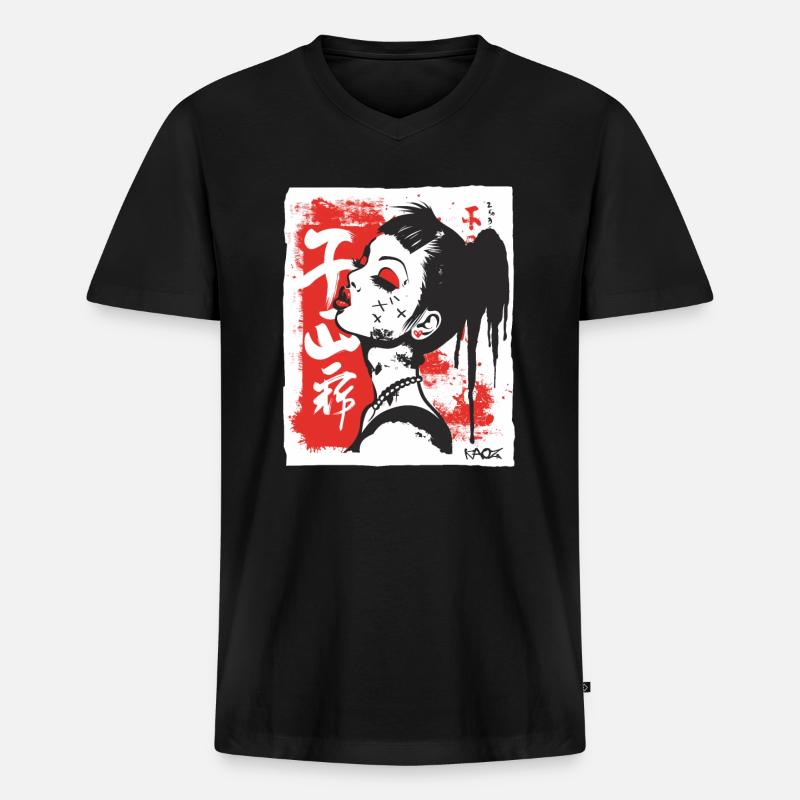 Cooles japanisches Mädchen - Männer Premium Bio T-Shirt mit V-Ausschnitt - Schwarz