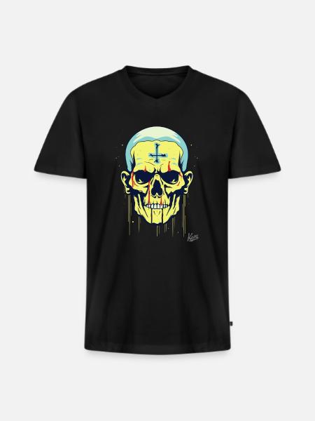 a cool cartoon skull - Men's Premium Organic T-shirt with V-neck - black