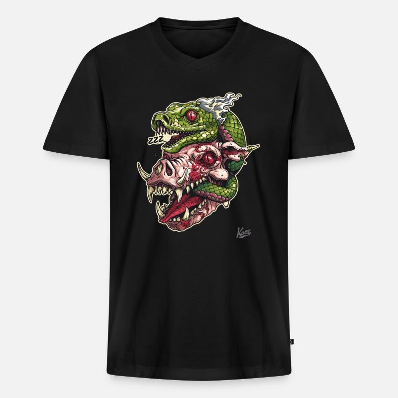 Zombie-Schweine-Kopf-Schlangen-Schädel - Männer Premium Bio T-Shirt mit V-Ausschnitt - Schwarz