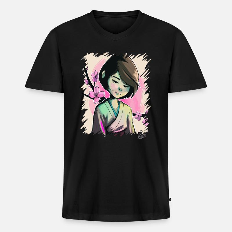 Das Japanische Sakura-Mädchen - Männer Premium Bio T-Shirt mit V-Ausschnitt - Schwarz