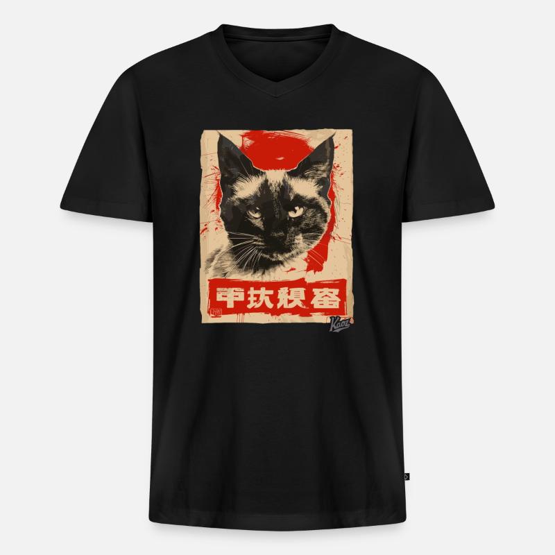 Propaganda-Stil: Siamesische Katze - Männer Premium Bio T-Shirt mit V-Ausschnitt - Schwarz