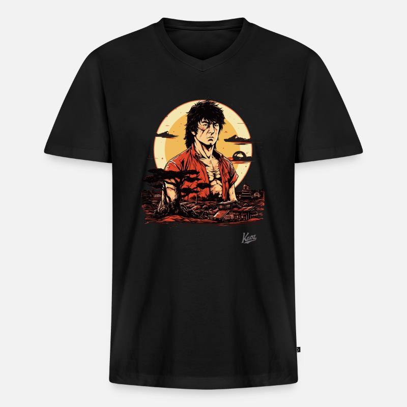 Japanischer Action-Held: Kampfkunst-Meister - Männer Premium Bio T-Shirt mit V-Ausschnitt - Schwarz