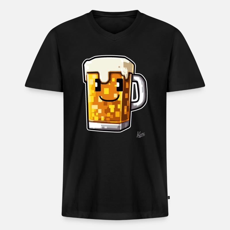 Pixel-Handwerker-Bier - Männer Premium Bio T-Shirt mit V-Ausschnitt - Schwarz