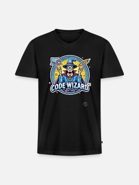 Code-Zauberer Neustart-Spezialist IT-Experte - Männer Premium Bio T-Shirt mit V-Ausschnitt - Schwarz
