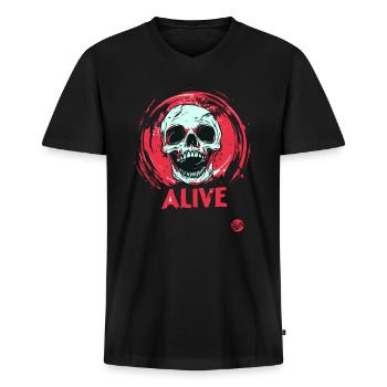 Lebendiger Totenkopf - Männer Premium Bio T-Shirt mit V-Ausschnitt - Schwarz - Vorne - Nico (187cm)