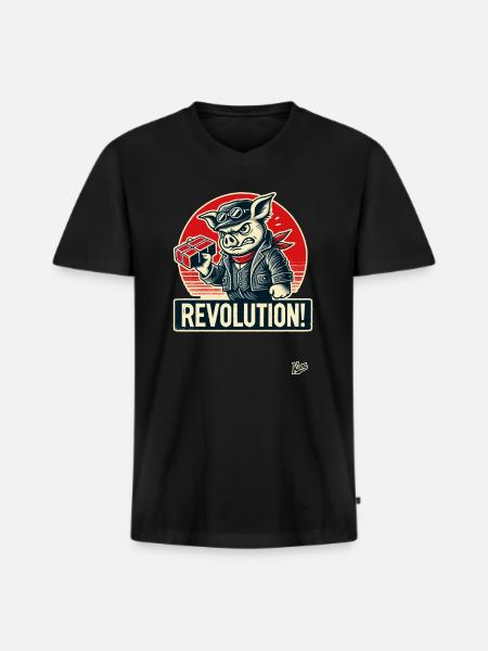Rétro ouvrier cochon drôle révolution - T-shirt encolure en V Premium bio Homme - noir