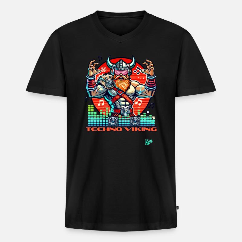 Techno-Musik Wikinger - Männer Premium Bio T-Shirt mit V-Ausschnitt - Schwarz