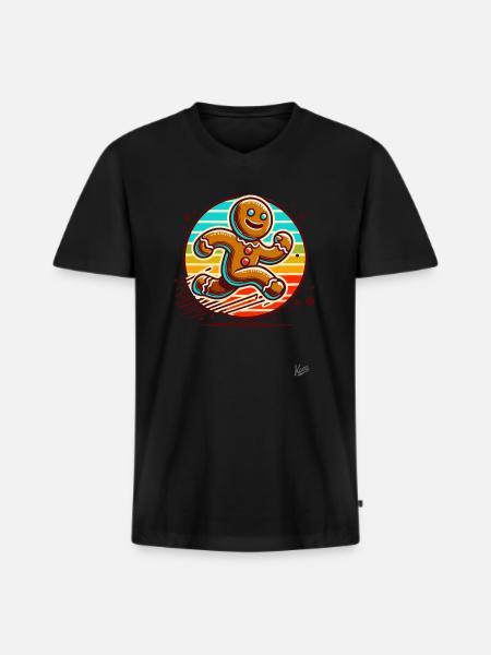 Run away gingerbread man - Men's Premium Organic T-shirt with V-neck - black