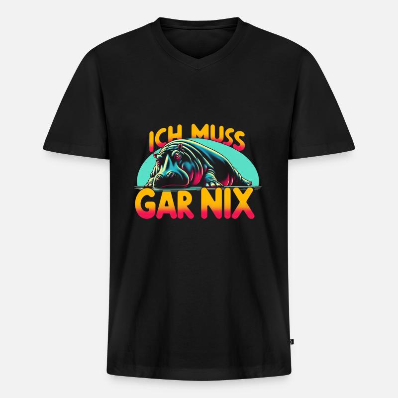 faules Nilpferd Spruch - Männer Premium Bio T-Shirt mit V-Ausschnitt - Schwarz