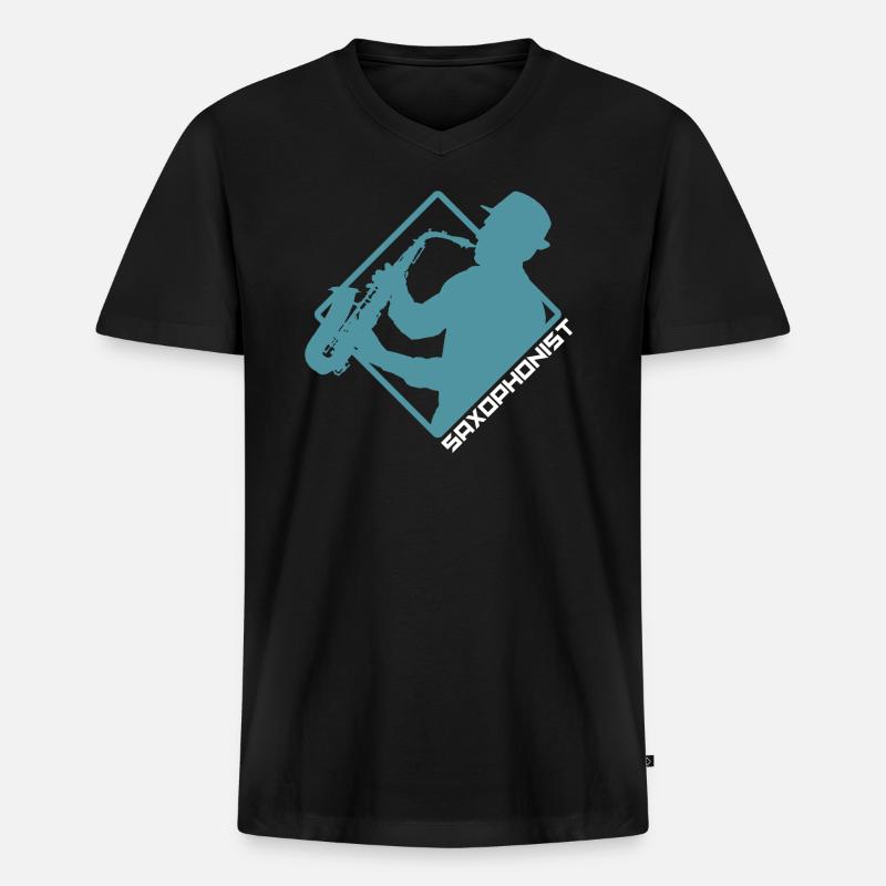 Saxophon - Männer Premium Bio T-Shirt mit V-Ausschnitt - Schwarz