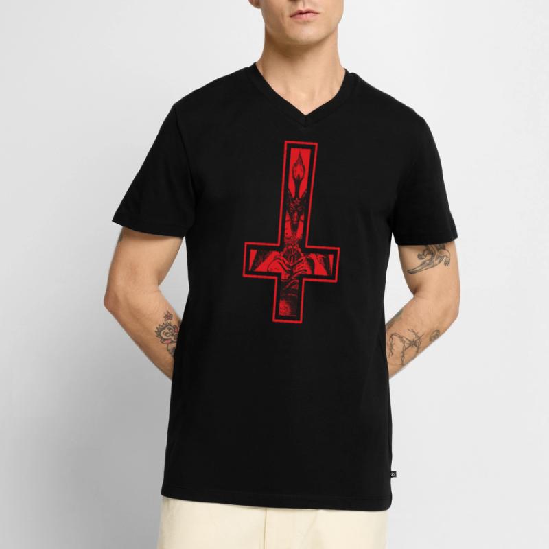 Satan devil cross upside down Baphomet inside Men's Premium Organic T-shirt with V-neck