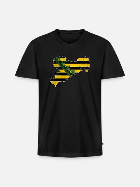 Saxony map logo motif - Men's Premium Organic T-shirt with V-neck - black