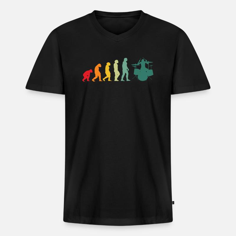 Schlagzeug Evolution Schlagzeuger Musiker - Männer Premium Bio T-Shirt mit V-Ausschnitt - Schwarz