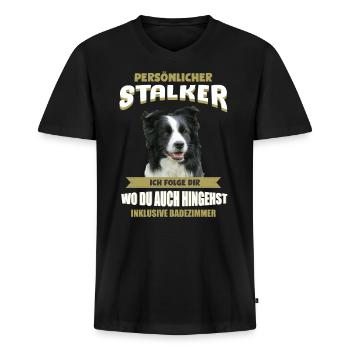 Border Collie Hund - Border Collie - Männer Premium Bio T-Shirt mit V-Ausschnitt - Schwarz - Vorne - Nico (187cm)
