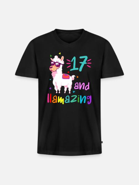 17 and llamazing - Men's Premium Organic T-shirt with V-neck - black