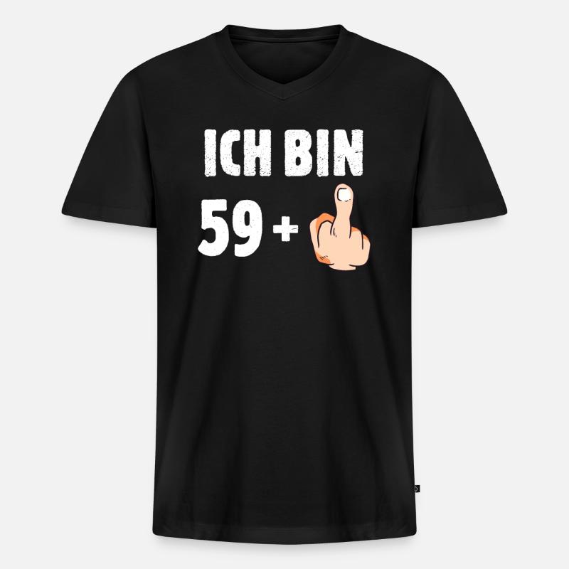 Ich bin 59 plus eins - Männer Premium Bio T-Shirt mit V-Ausschnitt - Schwarz