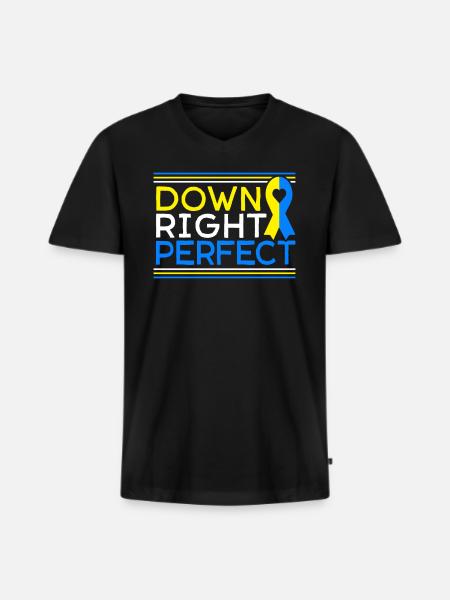 Down Right Perfect Down Syndrom - Männer Premium Bio T-Shirt mit V-Ausschnitt - Schwarz
