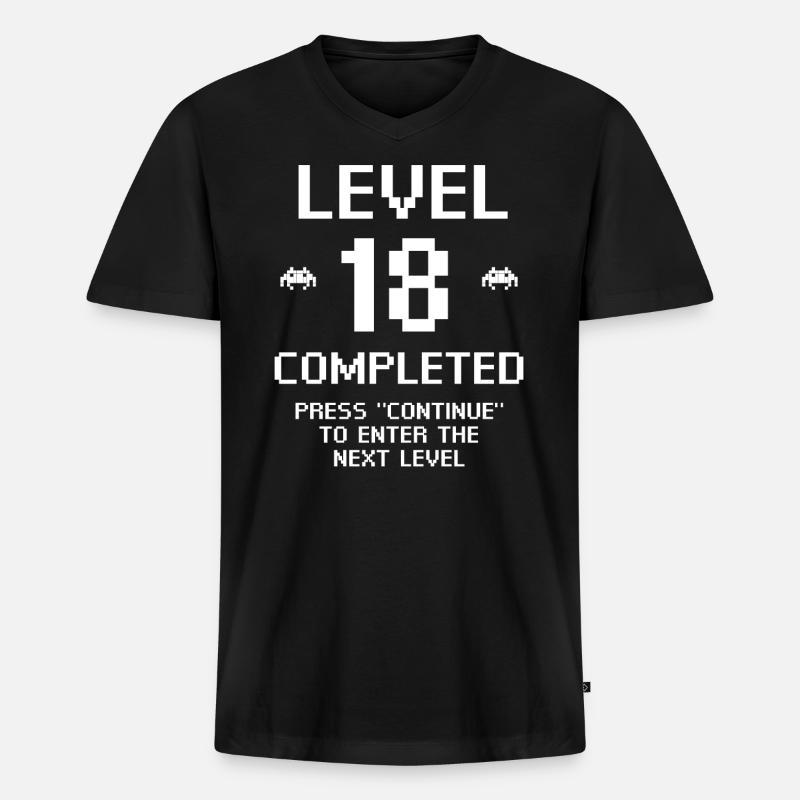 Level 18 Completed - Männer Premium Bio T-Shirt mit V-Ausschnitt - Schwarz