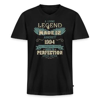 Août 1994 Vintage Anniversaire - T-shirt encolure en V Premium bio Homme - noir - Devant - Nico (187cm)