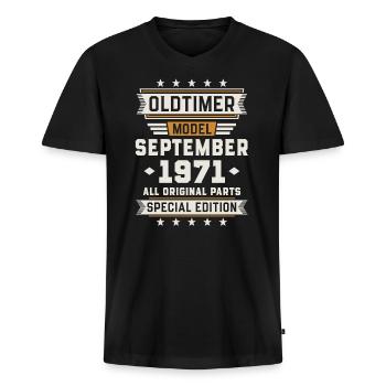 Oldtimer September 1971 Geburtstag Geschenk - Männer Premium Bio T-Shirt mit V-Ausschnitt - Schwarz - Vorne - Nico (187cm)