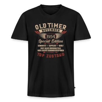 Oldtimer November 1954 Jahrgang Geburtstag - Männer Premium Bio T-Shirt mit V-Ausschnitt - Schwarz - Vorne - Nico (187cm)