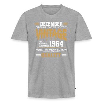 Millésime vieilli à la perfection Décembre 1964 - T-shirt encolure en V Premium bio Homme - gris chiné - Devant