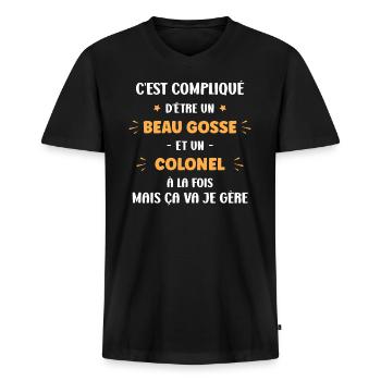 Beau gosse colonel - T-shirt encolure en V Premium bio Homme - noir - Devant - Nico (187cm)