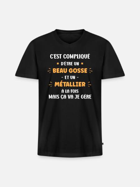 métallier - T-shirt encolure en V Premium bio Homme - noir