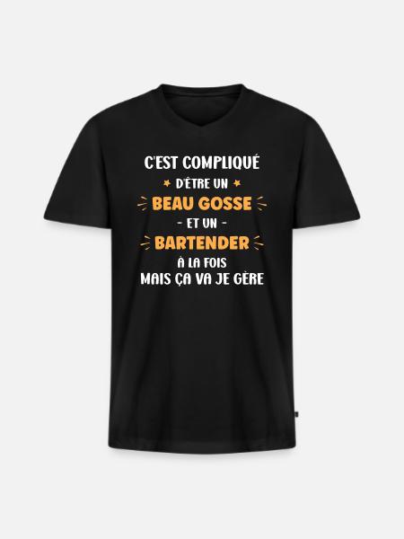 Bartender - T-shirt encolure en V Premium bio Homme - noir