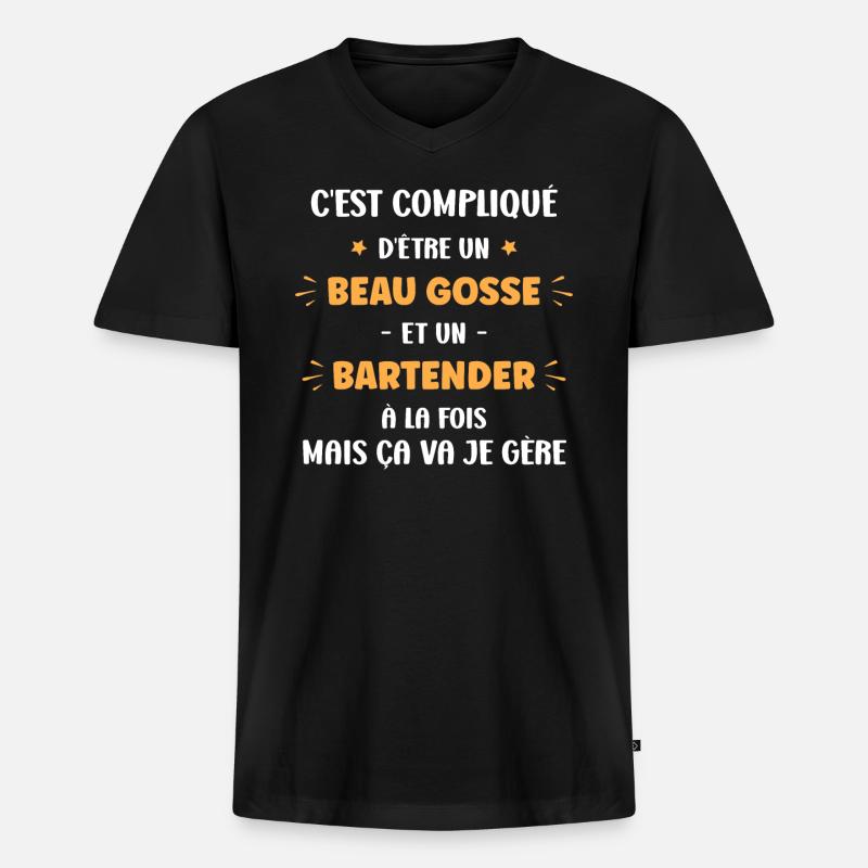 Bartender - T-shirt encolure en V Premium bio Homme - noir