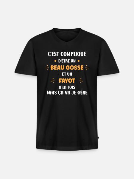 fayot - T-shirt encolure en V Premium bio Homme - noir