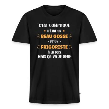 Beau gosse Frigoriste - T-shirt encolure en V Premium bio Homme - noir - Devant - Nico (187cm)