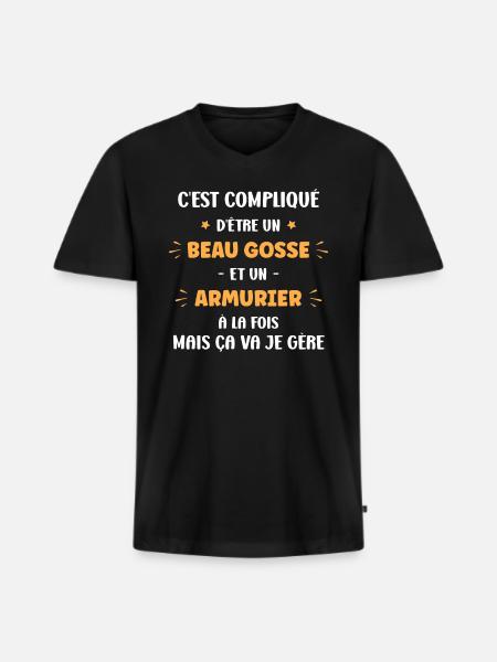 Armurier - T-shirt encolure en V Premium bio Homme - noir
