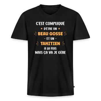 Tahitien - T-shirt encolure en V Premium bio Homme - noir - Devant - Nico (187cm)