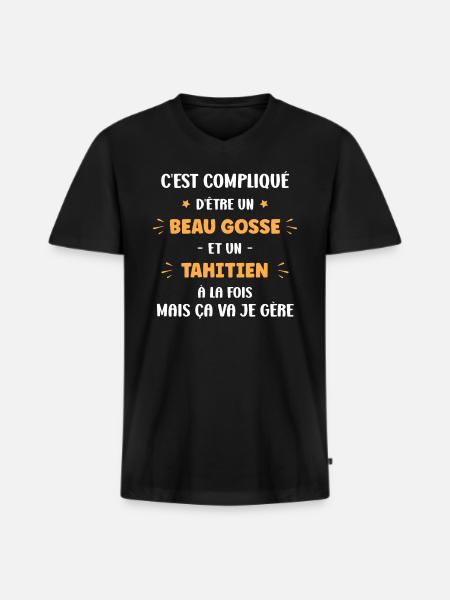 Tahitien - T-shirt encolure en V Premium bio Homme - noir