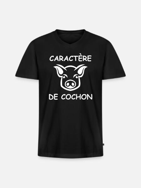 caractère de cochon - T-shirt encolure en V Premium bio Homme - noir