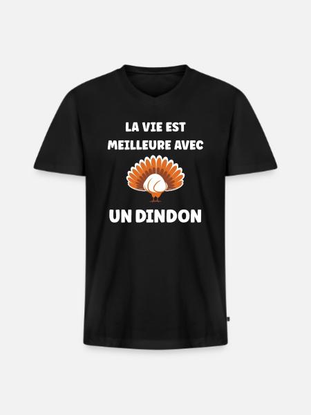 dindons - T-shirt encolure en V Premium bio Homme - noir
