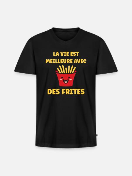 frites - T-shirt encolure en V Premium bio Homme - noir