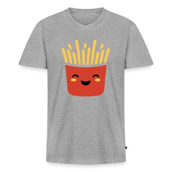 frites - T-shirt encolure en V Premium bio Homme - gris chiné - Devant