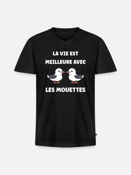 J'aime les mouettes - T-shirt encolure en V Premium bio Homme - noir
